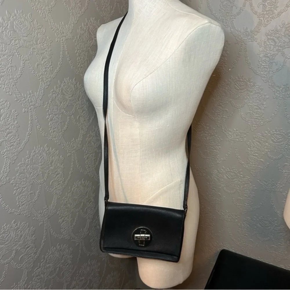 Kate Spade Small Black Newberry Lane Sally Leather Crossbody Brass Hardware Spin